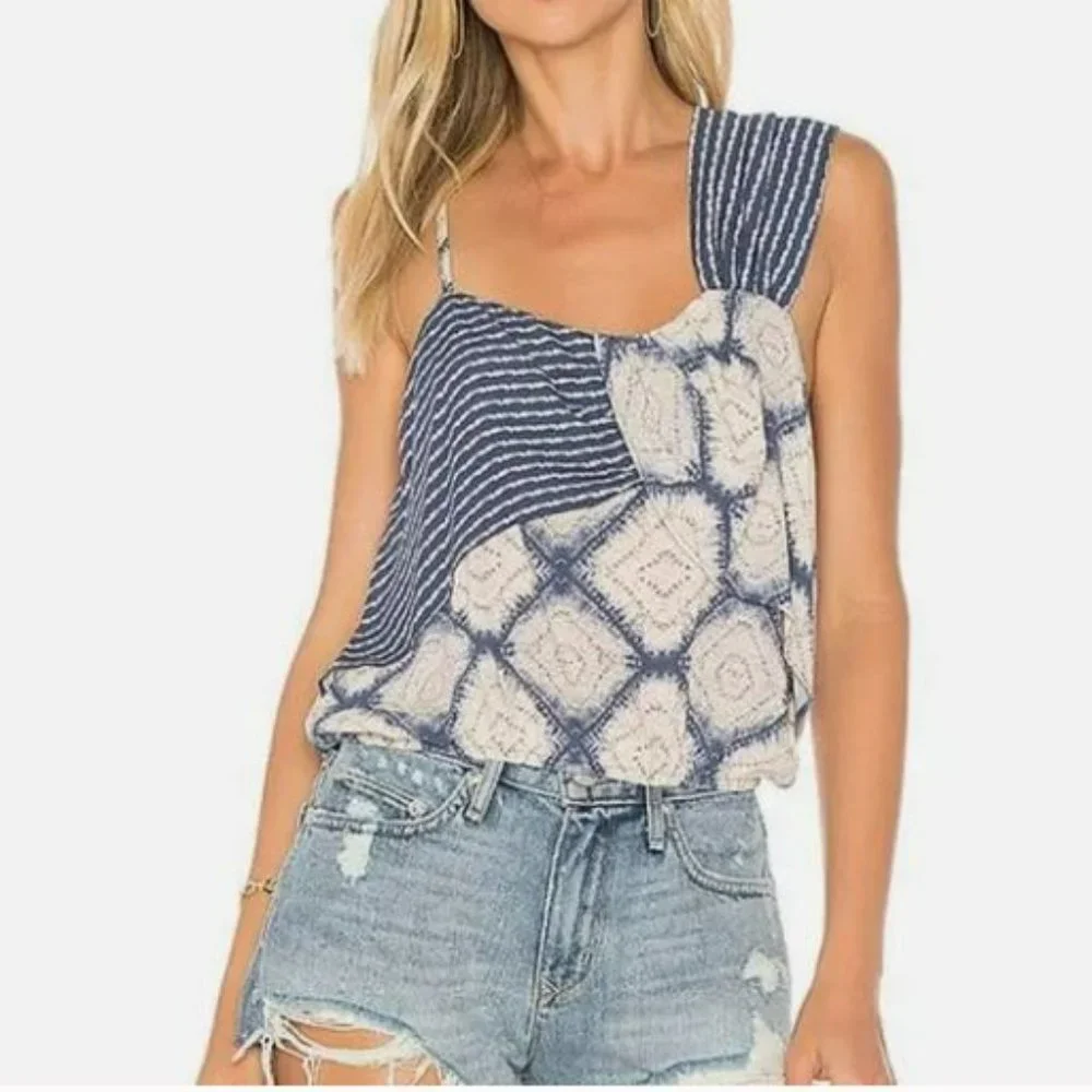 Free People | Call On Me Y2K Tank Top Cropped Indigo Blue Asymmetrical Size XS - Picture 1 of 12